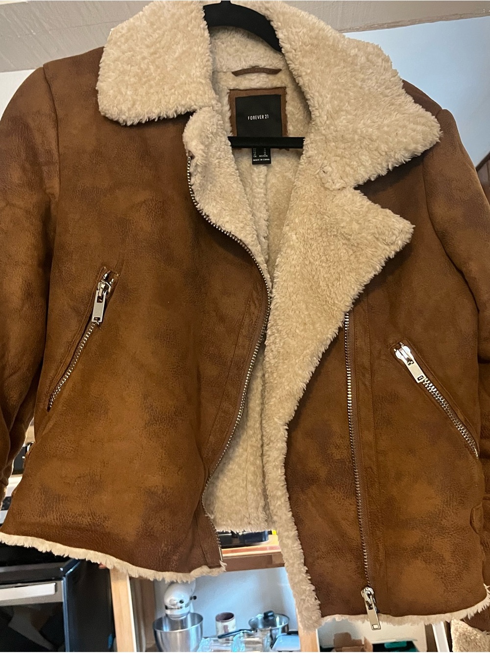 Forever 21 Brown Faux Suede Teddy Jacket with Cream Sherpa